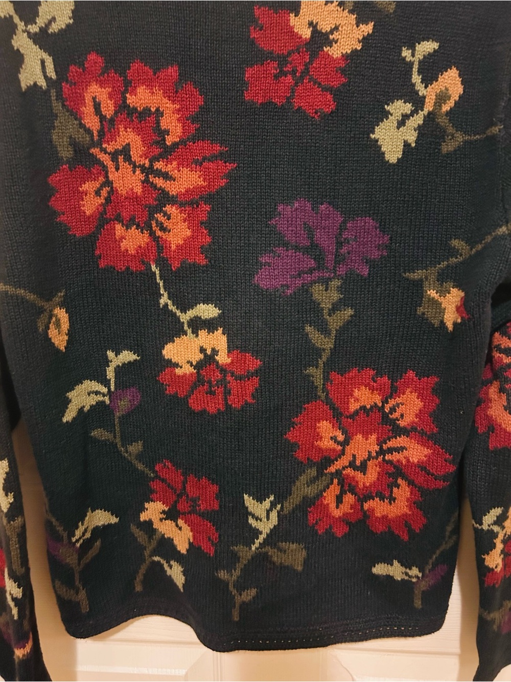 Coldwater Creek Navy Floral Cardigan with Red & Purple Blooms - Picture 6 of 6